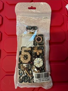 Source Unknown Black Jeweled Phone Case with Gold and White Accents